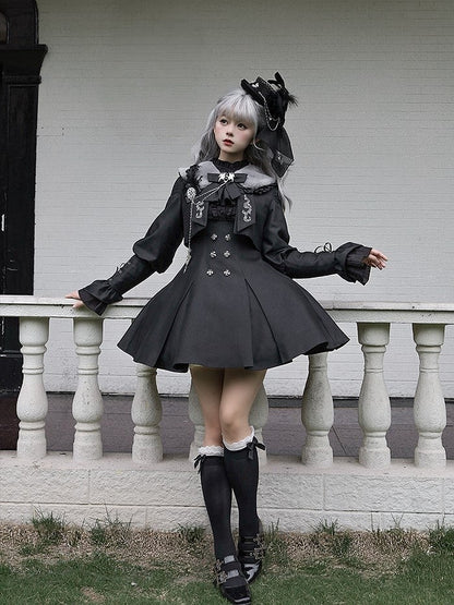 Black Lolita with Buttons Gothic Under Silver-tone Bust Dress