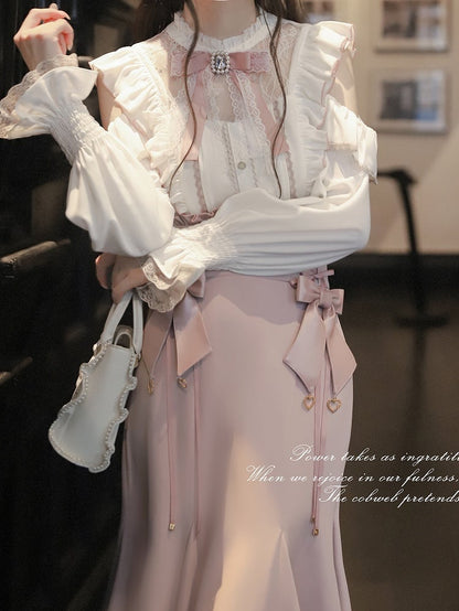 Trim Jirai - Rhinestone Elegant Accent Pink Kei Lace Tie Style Light and Sparkling Bow