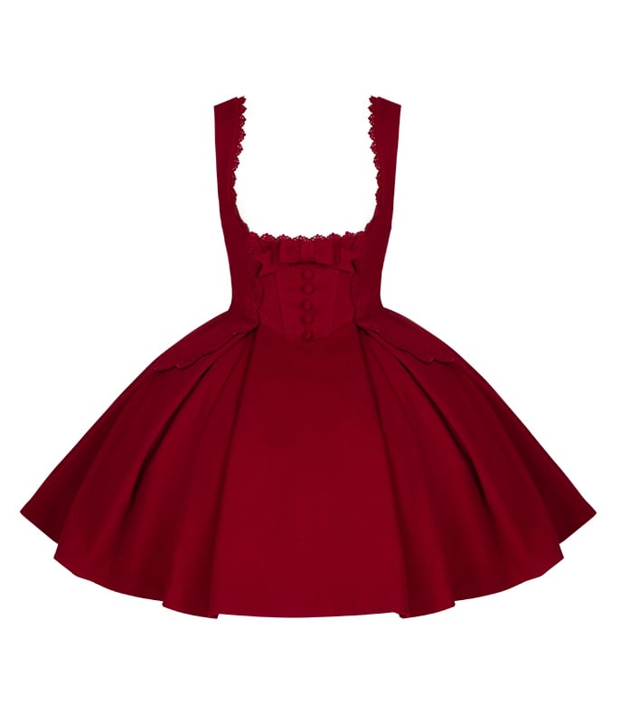 Red Version Embroidery Boned Waist Dress Short Rosette Lolita