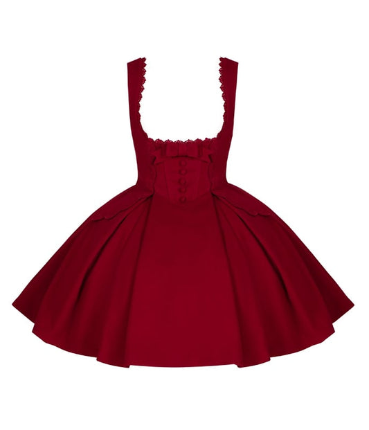 Red Version Embroidery Boned Waist Dress Short Rosette Lolita