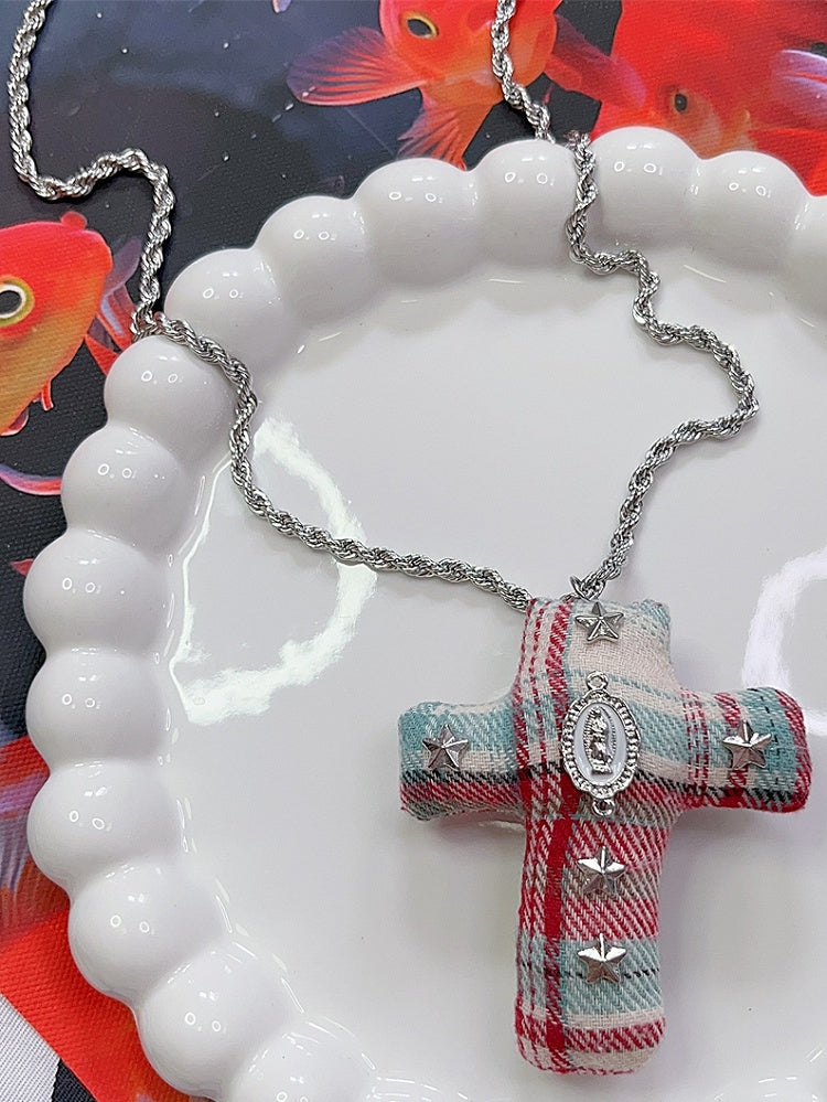 Y2K BlueRed Cross Fashion Decorated Gyaru Necklace Star
