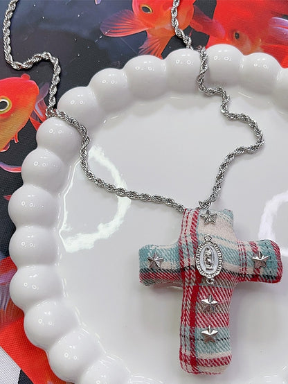 Y2K BlueRed Cross Fashion Decorated Gyaru Necklace Star