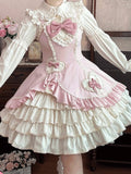 Lolita Heart Lace JSK and with Pink Sweet Dress Patch Ruffles Embellished Beige Bow