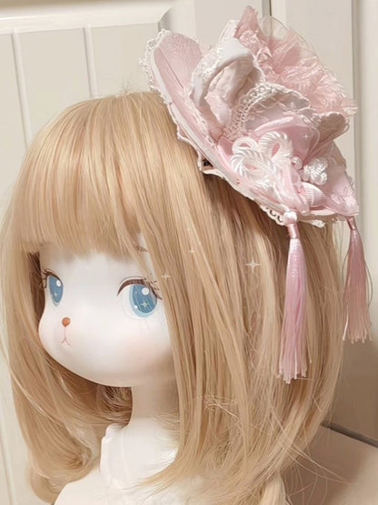 Lace Hat Chinoiserie Tassel Sweet Teacup-Shaped With Lolita Pink Mini