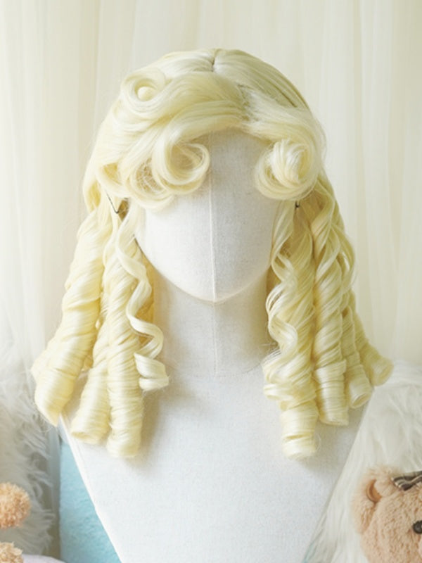 Schwarz/Hellblond/Rosa/Dunkelbraun/Blonde Perücke über der Brust mit römischem lockigem Pony