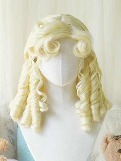 Schwarz/Hellblond/Rosa/Dunkelbraun/Blonde Perücke über der Brust mit römischem lockigem Pony