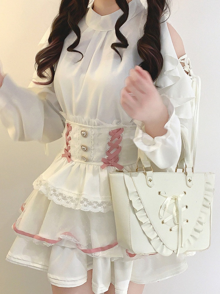 Kei Chiffon | Blouse Cut-Out Flounce Shoulder Seiso Style Jirai