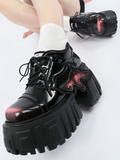 Platform Details Design Lace-Up Pink - Shoes Chunky Studded Burnish Gothic Black with