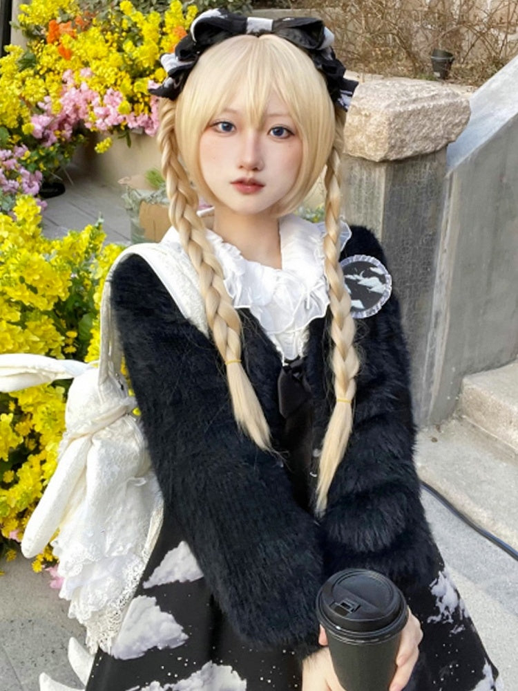 クロー編みポニーテールウィッグ前髪付きショート55cmダブルブロンドフルクリップ30cm+ストレート