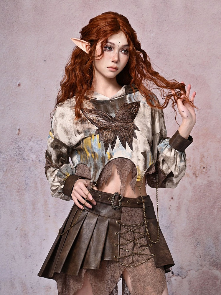 Light Punk Butterfly Brown Tie-dyed Chains with Wasteland Hoodie