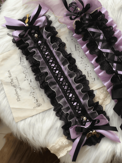Bowknot Hairband Black Lace-up Purple Lolita Sweet