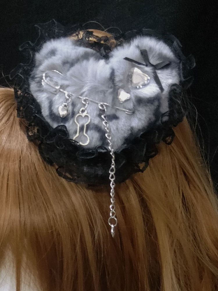 Trim Pattern Hairclip Tiger Color 4 Spot Heart Lace Options Plush