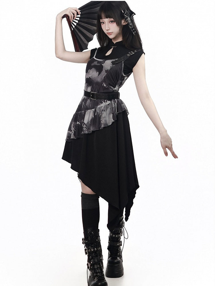 Black Cheongsam Collar Sleeveless Top - PINK SAVIOR