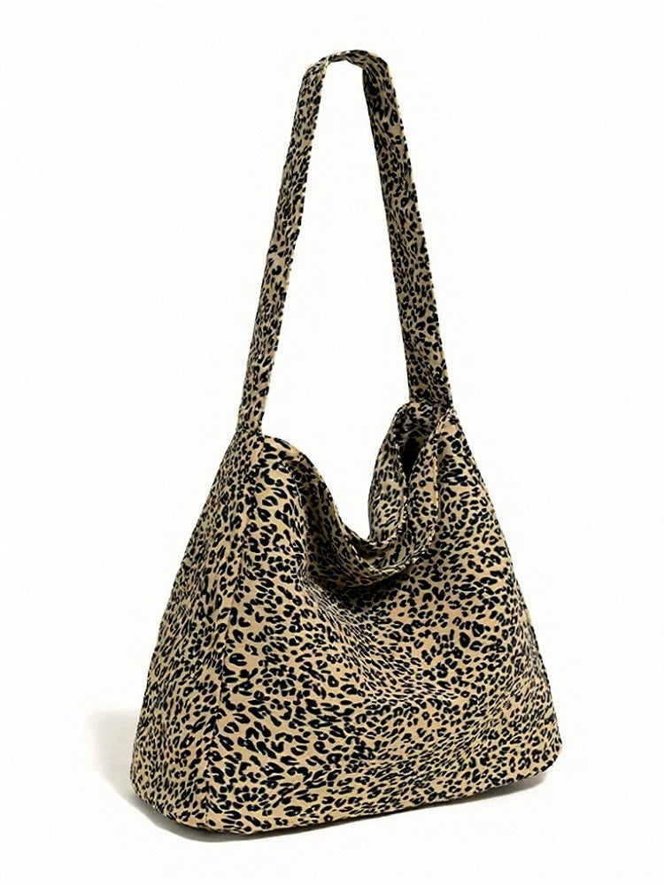 and Leopard Bag Canvas Brown Print Shoulder Black