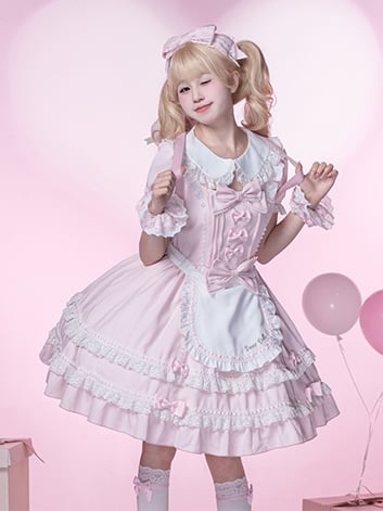 Lolita Kleid Stück Akzente Schule Rosa Peter Pan Kragen Bowknot Licht Alte