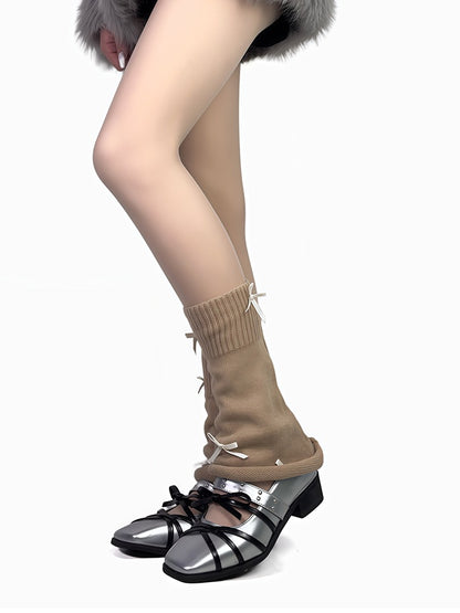 4色のリボン付きレッグウォーマー