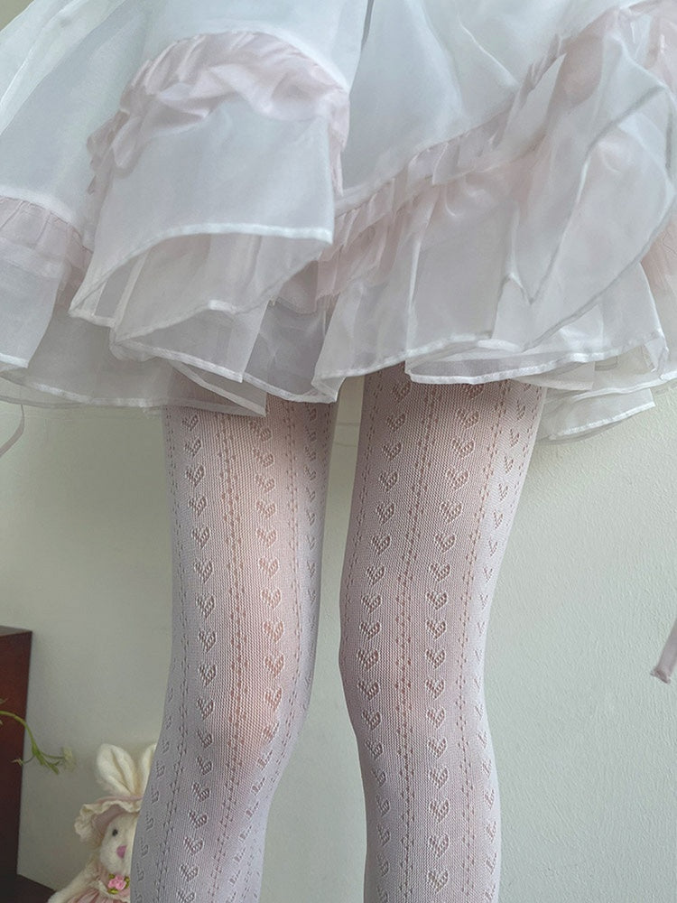 Muster Weiße Herzstrumpfhose Lolita Hollow-out
