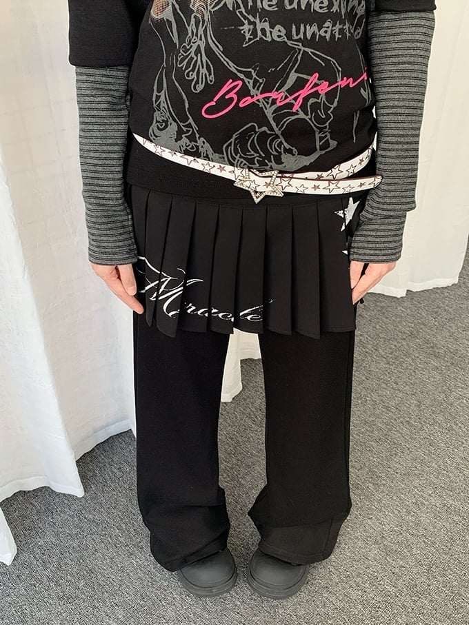 in Pants Black Drawstring Waist Accents with Flared Rhinestone