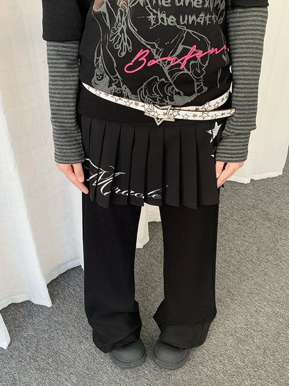 in Pants Black Drawstring Waist Accents with Flared Rhinestone