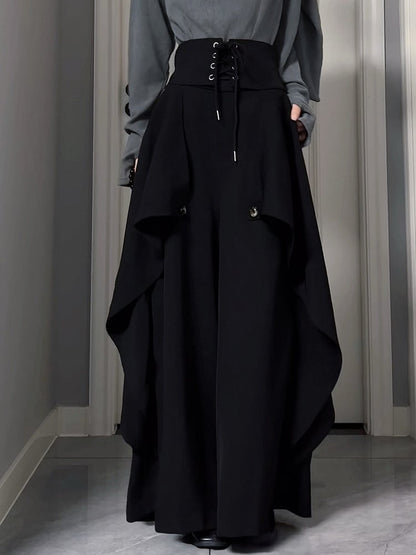 One-piece High Corset Waist with Design Ouji Black Lolita Skort