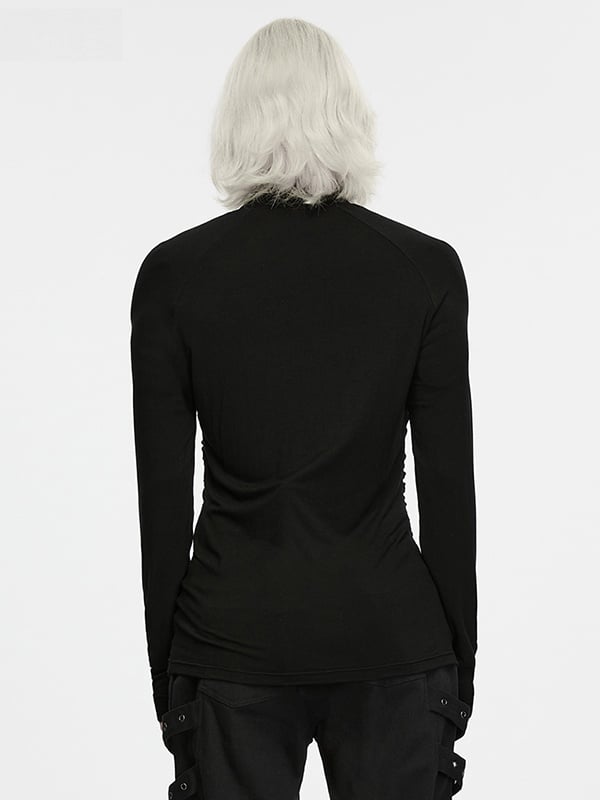 Dark Lace-up Turtle Neck Black Men's Base Layer - Punk Rave