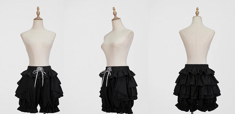 Tiered Shorts with Accents Bloomer Black Ruffle Lolita