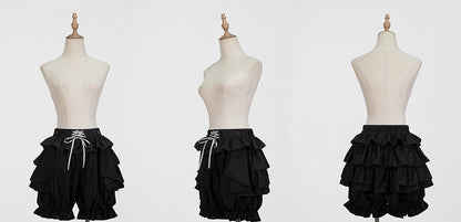 Tiered Shorts with Accents Bloomer Black Ruffle Lolita