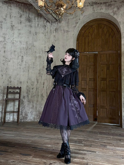 Embroidered Gothic JSK with Lace Accents - iris de nuit