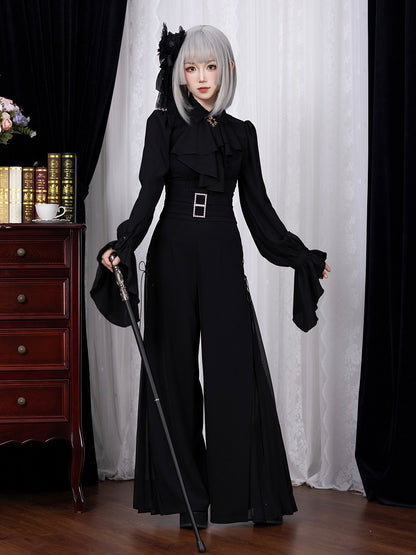 Black High Waist Flowing Pleated Chiffon Wide-leg Pants - DevilInspired Exclusive Collection