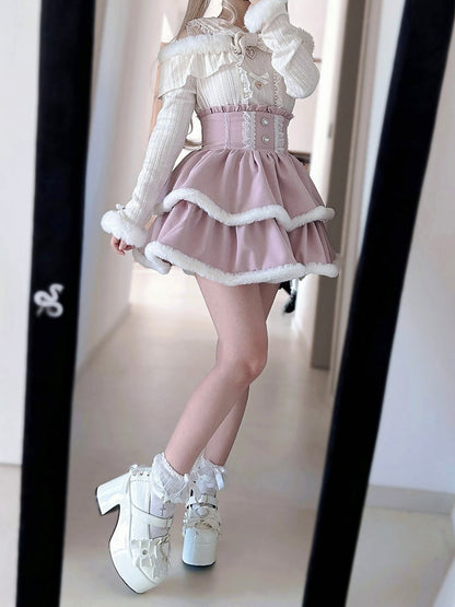 Jirai Top Detail Knit Shoulder Kei Black/Beige Cutout with