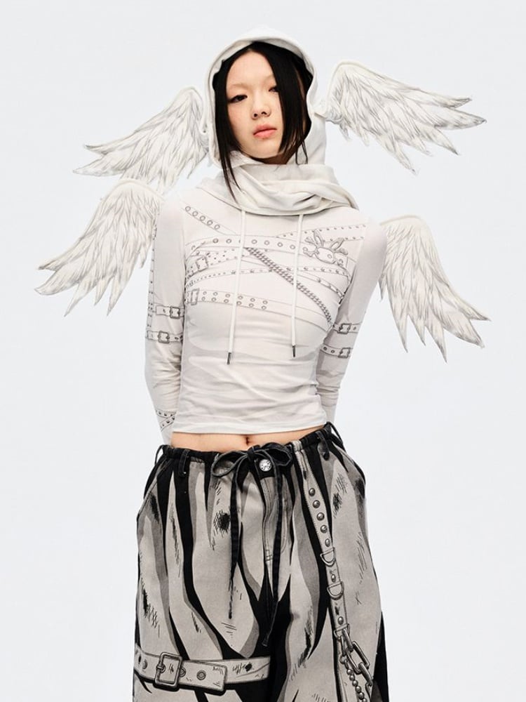 White Angel Wings Hatand Asymmetrical Hem Scarf