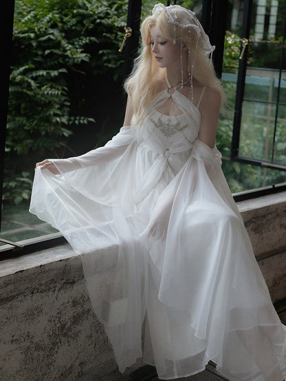Classic White Halter Lolita Dress with Cutout Accents - Unknown Star