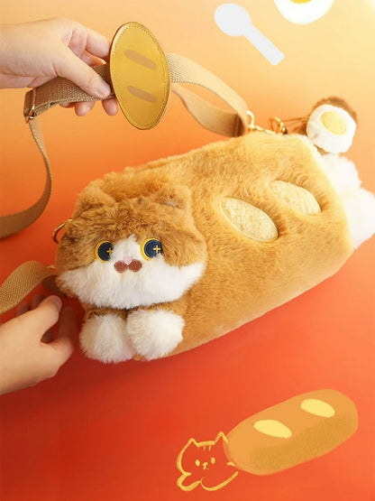 かわいい猫の形をした茶色のぬいぐるみクロスボディバッグ