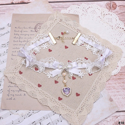 Kei 12 Heart Rhinestone Lace Choker Jirai Bowknot Options Color
