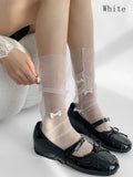 Loose Socks Sheer White/Pink/Gray/Beige Calf Bowknot Details