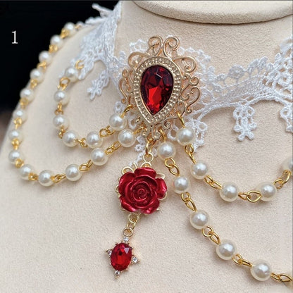 Vibes Alice Wonderland in Options Trim Christmas Choker Lace RedWhite 2