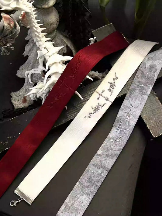 Rot/Weiß/Dunkelblau/Grau Gothic Lolita Kreuz Stickerei Choker