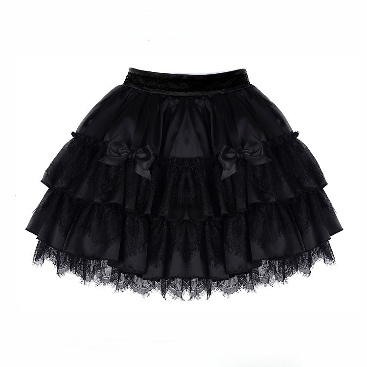 Skirt Embellishments with Layered Lace Black Bow Lolita Gothic