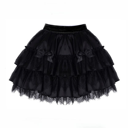 Skirt Embellishments with Layered Lace Black Bow Lolita Gothic