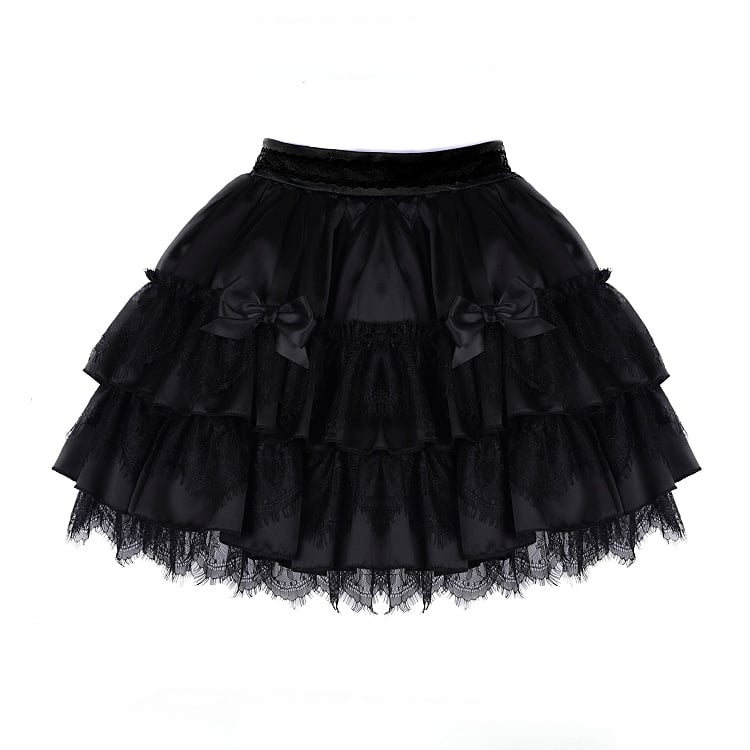 Embellishments Lolita with Layered Black Skirt Gothic Bow Lace