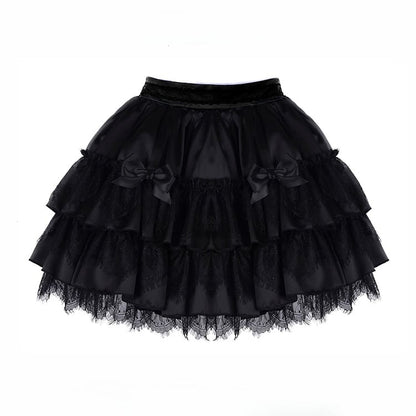 Embellishments Lolita with Layered Black Skirt Gothic Bow Lace