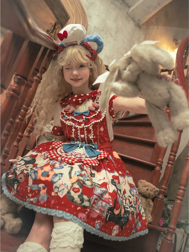 Puppy's Toy House Red Sweet Lolita Overall Dress / Full Set