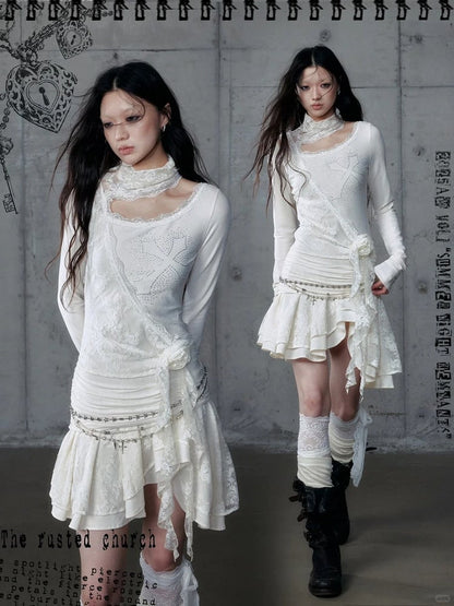 Saum Apricot Off-Shoulder Akzente Floral mit Asymmetrischem Kleid Strass