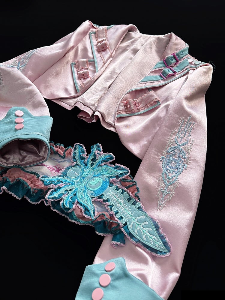 Mantel Revers Rosa Schnallen Asymmetrisch Kurzer Kragen