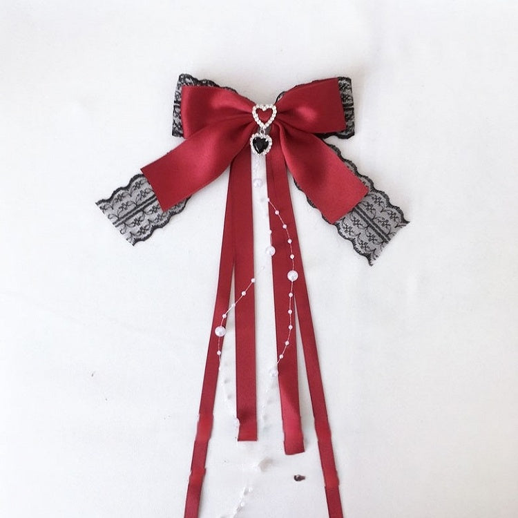 Beads Trim Colors Tassel Heart Lace Black Hairclip 4 Rhinestone with Bow