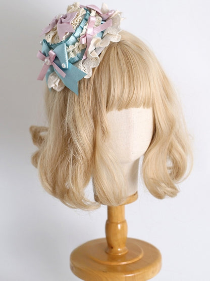 PinkBlue Mini Decorated Beaded Details Sweet Bowknot Hat Lolita