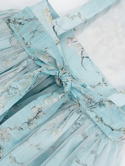 Green Flutter Sleeve Floral Embroidery Bow Lolita Overlay Dress with Lace - Yimu Walnut