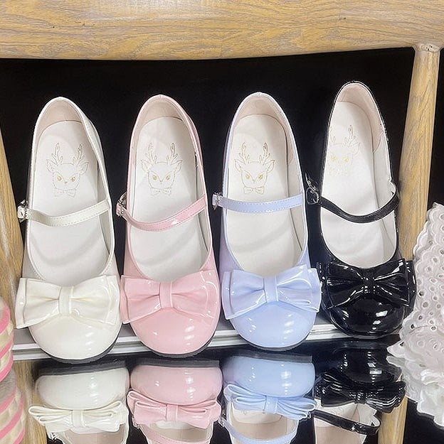 Blue PU Sweet Lolita Mary Janes with 1 cm Heel & Bow Accents