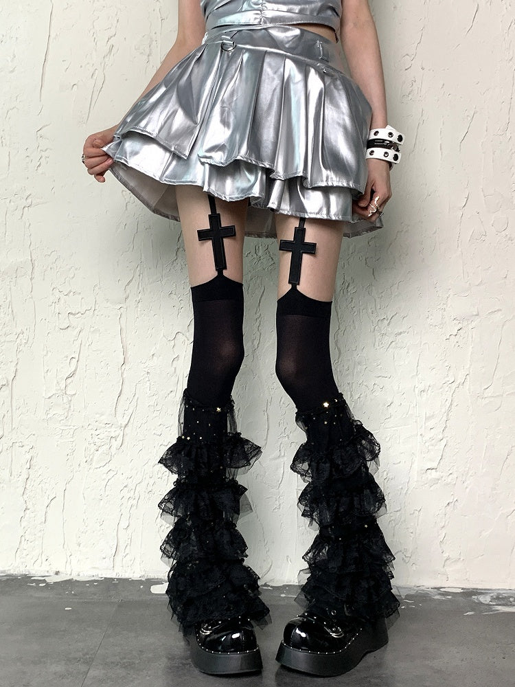 Tiered Leg Y2K Moon and Black Star Trims Sleeves Ruffle