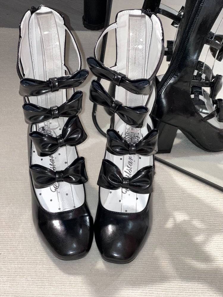 Black Lolita Square Toe Back Zip Boots 6.5CM 3CM Heel Height - EvilStar